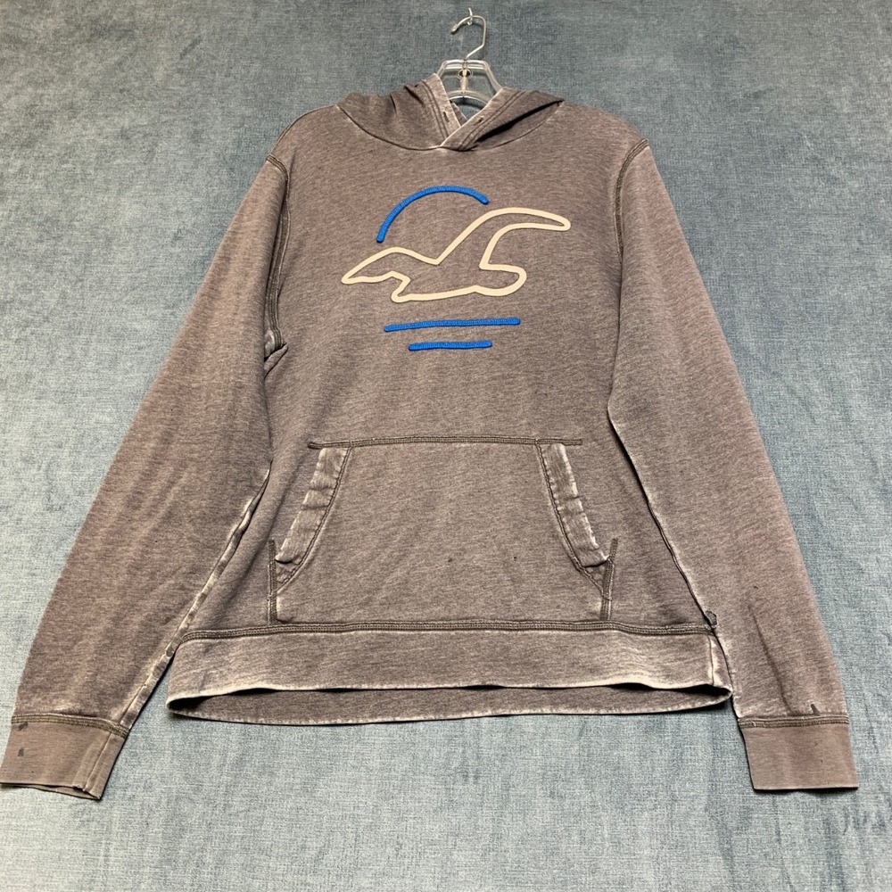Hollister Hoodie Womens Large Heather Gray Fleece Lined Seagull Logo Embroidered